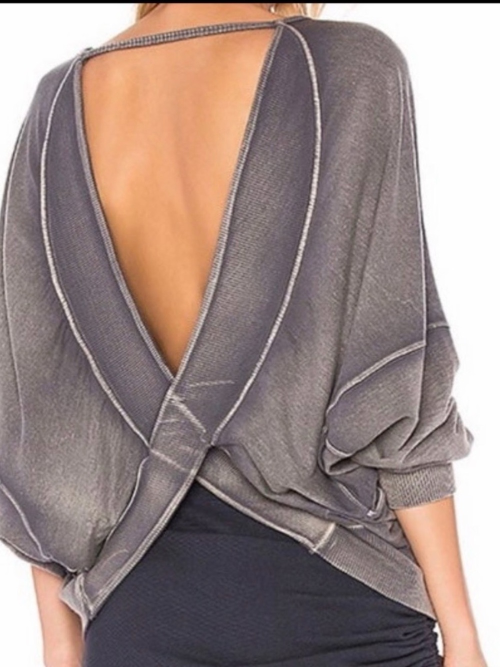 Free people open up Grey acid wash Twist-Back Knit Top
